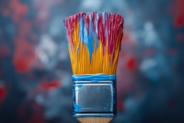 Poster - Paintbrush with vibrant colors against a blurred artistic background showcasing creativity and artistry