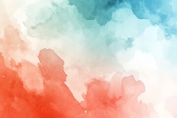 Poster - Colorful abstract watercolor painting blending red, blue, and white shades creating a serene backdrop for artistic projects
