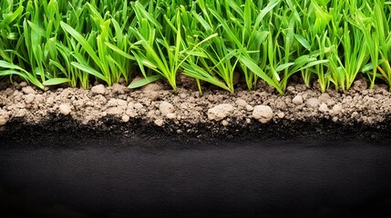 Wall Mural - Vibrant Green Grass Shoots Emerging from Rich Soil