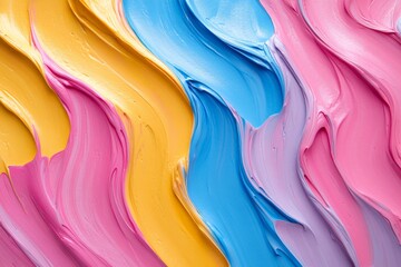Aufkleber - Colorful abstract painting created with textured strokes in blue, pink, yellow, and lavender shades during a creative art session