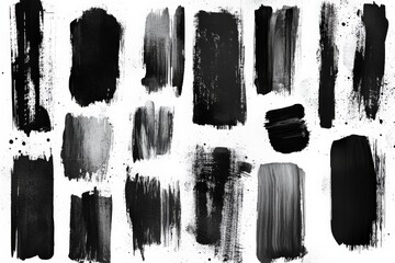 Fototapete - Abstract black and gray paint strokes arranged artistically on white background showcasing texture and contrast