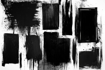 Aufkleber - Artistic display featuring a variety of black paint strokes and shapes on a white canvas background
