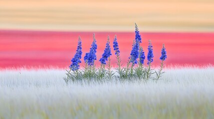 Wall Mural - Stunning Blue Flowers in Wheat Field Against Vibrant Sunset