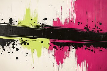 Aufkleber - Vibrant abstract mural blending pink and green splashes with bold black lines creates a striking visual contrast