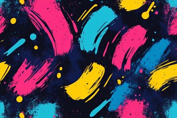 Aufkleber - Colorful abstract design with dynamic brush strokes in vibrant hues of pink, blue, yellow, and black