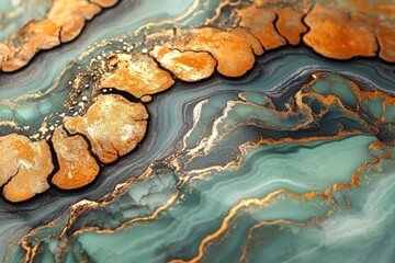 Aufkleber - Stunning patterns of turquoise and gold create an eye-catching abstract design in natural stone