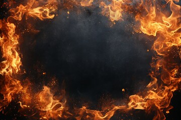 Poster - Flames surround a dark background, creating an intense and dynamic visual effect with a fiery border