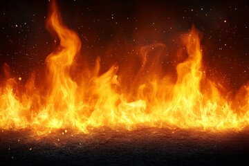 Poster - Flames dancing in the night with glowing embers on a dark background