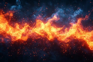 Aufkleber - Vibrant flames dance across a dark background, creating a captivating visual display of fire and smoke