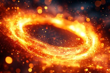 Poster - Swirling orange and golden light creates a captivating cosmic effect in the dark background