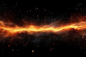 Poster - Vibrant orange energy wave illuminated against a dark background showcasing dynamic light and texture