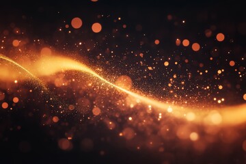 Aufkleber - Bright golden lights create a mesmerizing wave pattern against a dark background in an abstract display