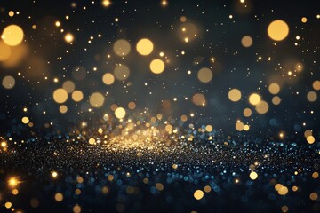 Aufkleber - Glittering bokeh effect with warm golden lights over a dark background creating a festive and cheerful atmosphere during a celebration