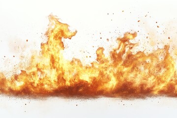 Poster - Dynamic explosion of bright flames creating a vivid display of fire and sparks against a plain background