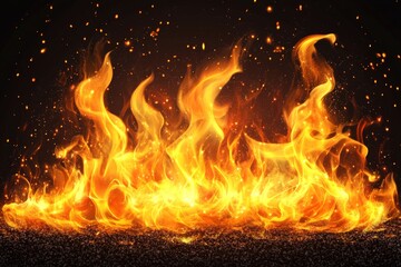 Poster - Flames flicker brightly against a dark background creating a lively display of fire energy and movement