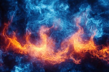 Fototapete - Colorful flames and smoke create a mesmerizing abstract visual display of orange and blue hues