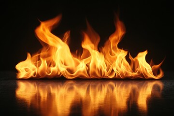 Poster - Flames dance and flicker against a dark background reflecting their vibrant colors