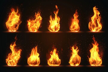 Fototapete - Various flames dancing with intensity on a dark background showcasing different shapes and sizes of fire