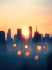 Canvas Print - A vibrant sunset casts a warm glow over a city skyline, with silhouettes of skyscrapers against a colorful sky, Ideal for urban development projects, travel promotions, and lifestyle blogs,