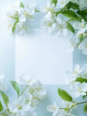 Poster - Delicate white flowers framing empty space for your personalized message or design. Generative AI