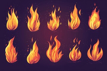 Aufkleber - Various depictions of flames showcasing vibrant colors and unique shapes against a dark background