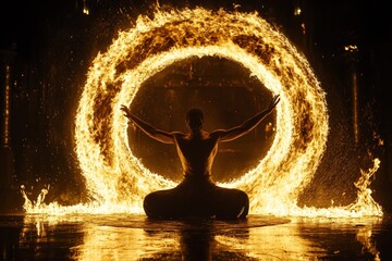 Aufkleber - Fire dancer creates mesmerizing sparks of light during night performance in an outdoor festival