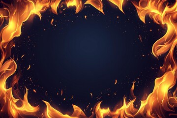 Poster - Flames dance in a mesmerizing circle against a dark background creating a vibrant display of fire and light