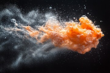 Poster - Vibrant orange and white splash create a dynamic abstract effect in a dark space
