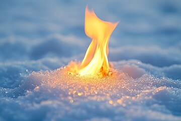 Poster - Fire burning on snow surface, creating contrast and highlighting winter elements during cold weather conditions