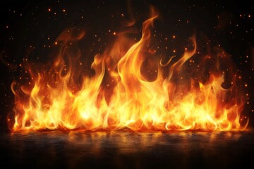 Aufkleber - Bright flames dance against a dark background with sparks illuminating the night