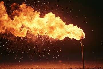 Poster - Bright flames leaping from a torch light up the night sky with sparks and smoke in a dramatic display of fire