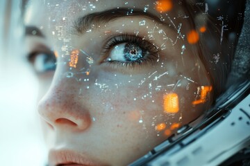 Aufkleber - Captivating gaze of a space explorer immersed in cosmic technology and virtual data