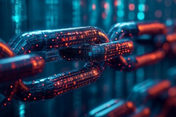 Leinwandbilder - Digital chain links connected in a high-tech network showcasing modern cybersecurity