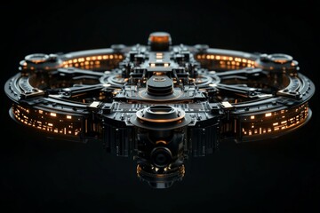 Leinwandbilder - Futuristic spacecraft design with intricate details and glowing lights in a dark environment