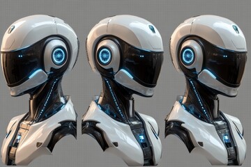 Aufkleber - Futuristic robot head design showcasing advanced technology and sleek aesthetics in a three-quarter view