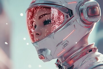 Poster - Futuristic astronaut exploring a new planet in a stunning, high-tech spacesuit with a reflective helmet