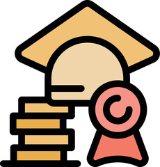 Poster - Graduation cap, stacked coins, and award symbolize the financial commitment required for higher education and the achievement it represents