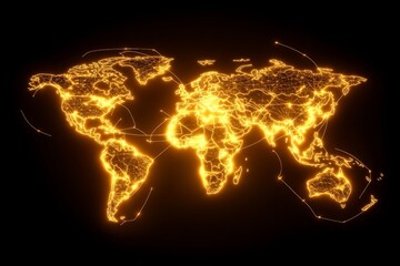 Aufkleber - Global network visualization with glowing connections and illuminated continents on dark background