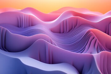 Poster - Colorful abstract waves create a dynamic landscape of texture and depth at sunset in a digital artwork