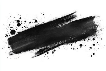 Poster - Black paint splash with dynamic brush strokes and splatters on a white background, showcasing artistic expression and creativity