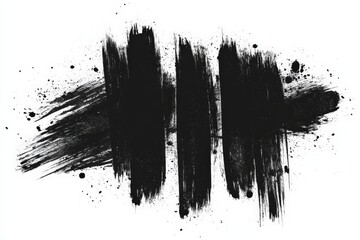 Fototapete - Abstract black ink strokes with splashes creating dynamic artistic expression on a stark white background