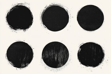 Aufkleber - Multiple black circular brushstroke patterns on a light background showcasing varying textures and styles