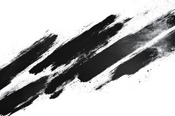 Poster - Abstract black paint strokes create a dynamic visual texture on a white background in contemporary art composition