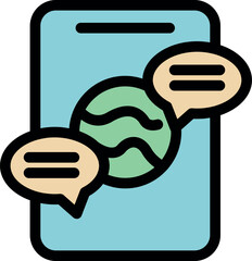 Poster - Smartphone displaying a globe with chat bubbles, symbolizing global communication and international connections in the digital age
