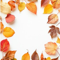 Poster - Colorful autumn leaves arranged in a circular pattern on a blank background inviting creative text addition. Generative AI