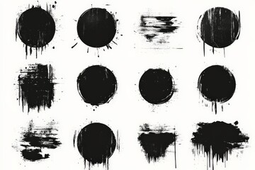 Aufkleber - Abstract black and white circles with varying textures and brush strokes arranged creatively