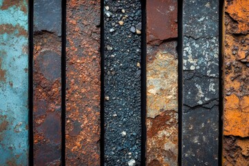 Poster - Textures of weathered metal plates displaying rust and corrosion in an industrial setting