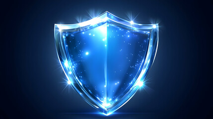 Poster - Glowing blue shield, security concept, dark background, website graphic