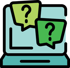Poster - Question marks floating over laptop screen, symbolizing online faq, customer support, and problem solving