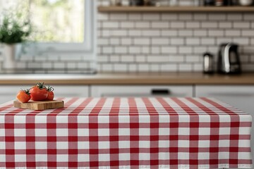 Wall Mural - Red gingham tablecloth kitchen table tomatoes